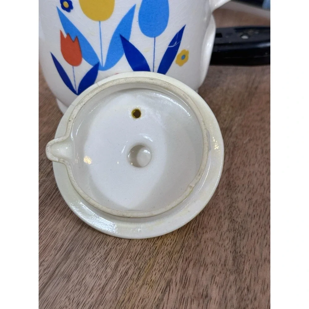 Vintage Ceramic Tulips Electric Working Teapot Yellow Blue Red Design